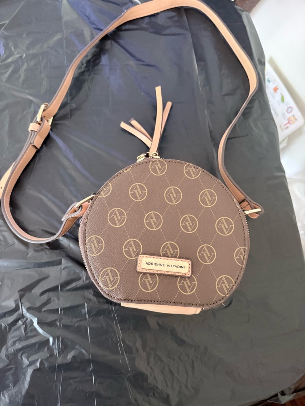 Adrienne Vittadini Handbag - Brick Red Lining with Beige Logo Patch